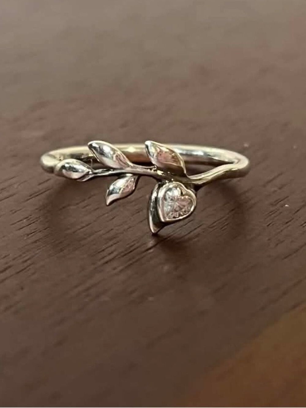 Sterling Silver 925 Botanical Sparkling Leaf Olive Branch Ring Size 8 / 56